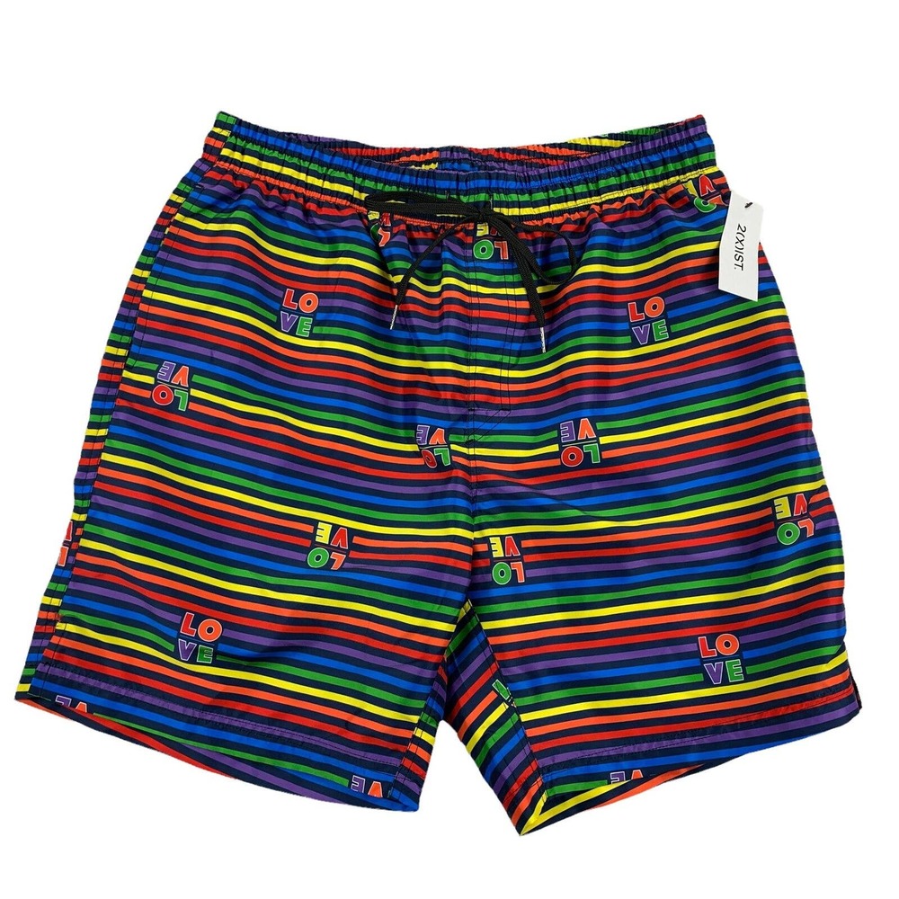 2xist Men's Rainbow Stripe Swim Trunks - Multicolor
